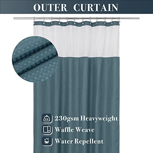 N&Y HOME Waffle Weave Shower Curtain with Snap-in Liner Set 71x72, Teal
