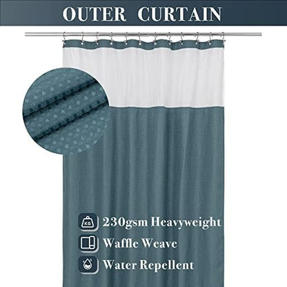 N&Y HOME Waffle Weave Shower Curtain with Snap-in Liner Set 71x72, Teal