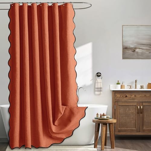 MIULEE 72"x84" Extra Long Scalloped Linen Shower Curtain Burnt Orange