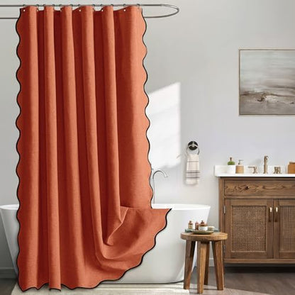 MIULEE 72"x84" Extra Long Scalloped Linen Shower Curtain Burnt Orange