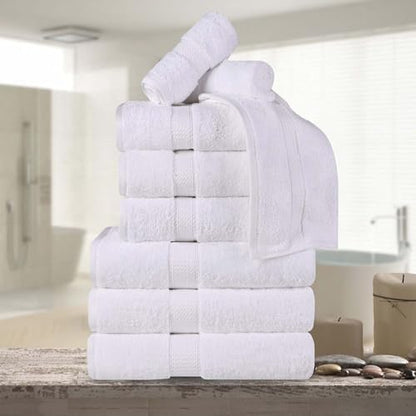 Superior Egyptian Cotton 800 GSM Plush & Absorbent, 9 Piece Set, White