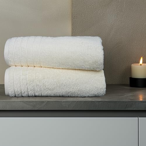 Tens Towels 2 Piece Extra Large Bath Sheets 35 x 70 Inches, Cream