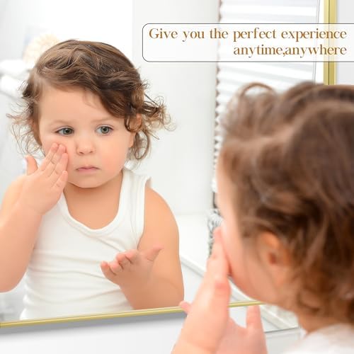 Fun Memories Gold Bathroom Mirror 23x32 Inch Bathroom Vanity, Metal Black Frame Large Mirror, Modern Wall Mirror for Bathroom, Tempered Glass, Farmhouse, Horizontally or Vertically