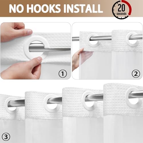 No Hook Shower Curtain with Liner Set Hotel Waffle Ombre Beige 72W X 75L