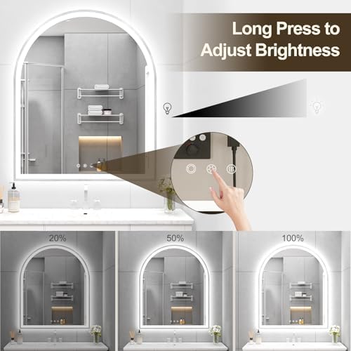 30"x36" Arched LED Lighted Bathroom Mirror with Lights