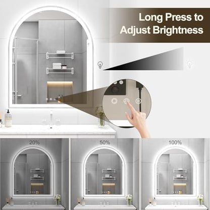 30"x36" Arched LED Lighted Bathroom Mirror with Lights