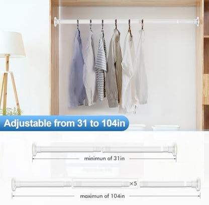CorkLatta White Shower Curtain Rod 31 to 104 Inch,1 Inch Diameter Adjustable Spring Tension Curtain Rod No Drilling Stainless Steel Telescoping Rod,No Rust