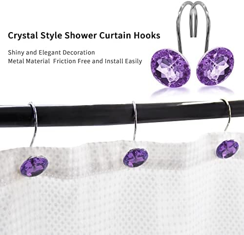 Purple Diamond Crystal Bling Shower Curtain Hooks Rings for Bathroom,12PCS