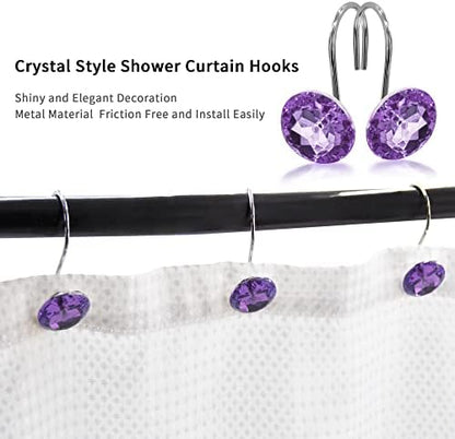 Purple Diamond Crystal Bling Shower Curtain Hooks Rings for Bathroom,12PCS