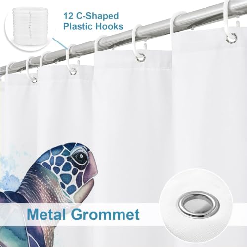 Funny Sea Turtle Shower Curtains Ocean Animal Cartoon Kids Theme Cloth Fabric Bathroom Decor Sets with Hooks Waterproof Washable 72W x 78H inches Teal Purple