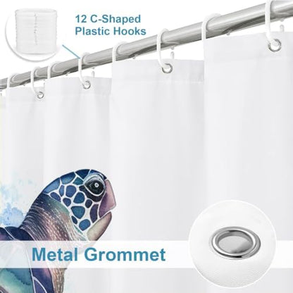 Funny Sea Turtle Shower Curtains Ocean Animal Cartoon Kids Theme Cloth Fabric Bathroom Decor Sets with Hooks Waterproof Washable 72W x 78H inches Teal Purple