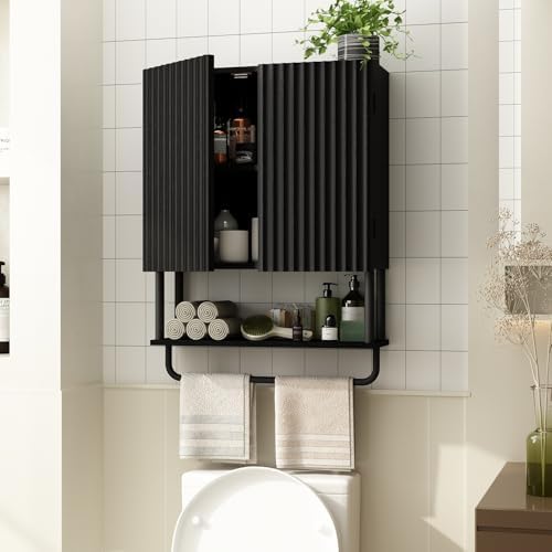 RUSTOWN Fluted Bathroom Wall Cabinet with 2 Doors, 3-Tier Medicine Cabinet