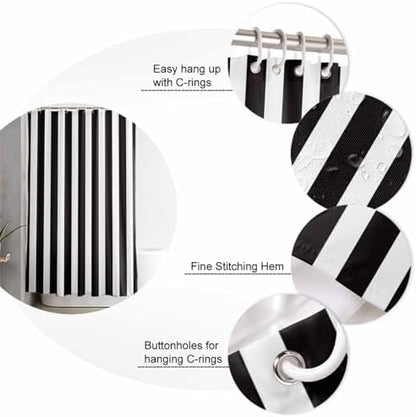 Shower Curtain Bathroom Set Black and White Stripes Waterproof Shower Curtains with Grommets Hooks Modern Geometric Art Privacy Bath Curtain for Bathtub Decor 72x72in
