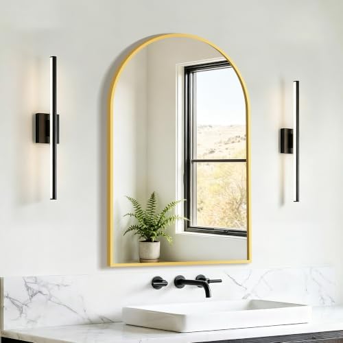FICTOR 20" x 30" Arched Bathroom Vanity Mirror for Over Sink, Gold