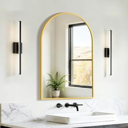 FICTOR 20" x 30" Arched Bathroom Vanity Mirror for Over Sink, Gold