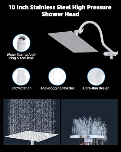 Hibbent All Metal High Pressure Rainfall 10'' Shower Head with Handheld