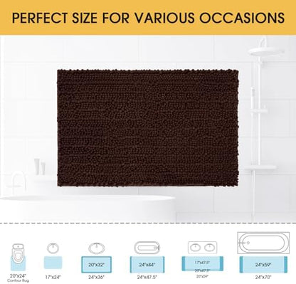 ACCUMTEK Upgrade Luxury Brown Bathroom Rug Mat 36"x24", Ultra Soft Thick Absorbent Bath Mats, Non Slip Chenille Toilet Mat for Bathroom, Bedroom, Kitchen, Shower, Tub