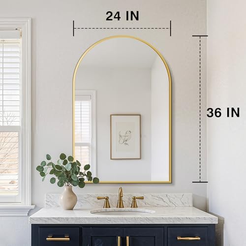 FICTOR 2 Pack 24" x 36" Arched Bathroom Vanity Mirror for Over Sink, Gold