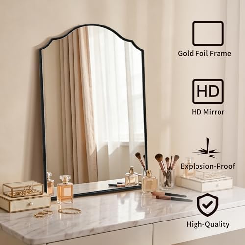 Besdomus Bathroom Mirrors for Over Sink: 24"x36" Black Wooden Arched Mirror