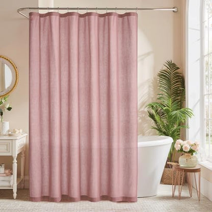 KGORGE Linen Fabric Shower Curtains-Semi Sheer Button Hole Lightweight Waterproof Privacy Light Filtering Shower Curtains for Nursery Bathroom with 12 Hooks, 72 x 72 inches Long, Dusty Pink, 1 Panel