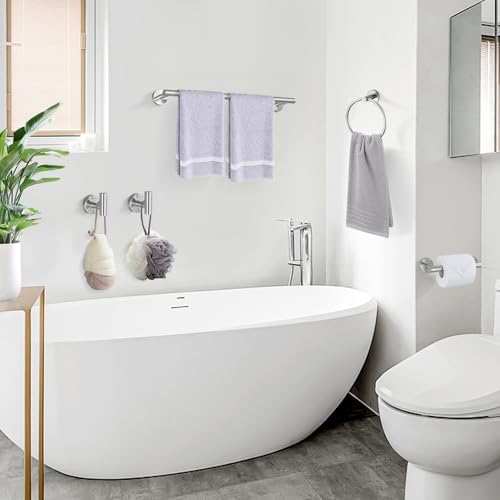 TURS Brushed Steel 5 Piece Bathroom Hardware Set, SUS304 Stainless Steel Bath Towel Bar Set, 24 Inch Bathroom Accessories Kit Wall Mounted