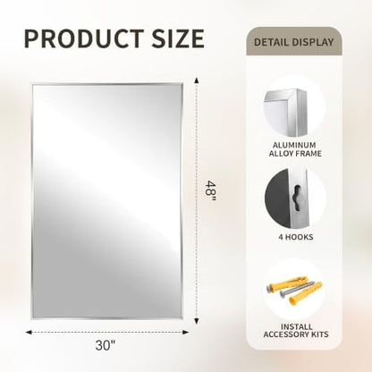 FICTOR Bathroom Vanity Mirror for Over Sink, 48" x 30", Silver