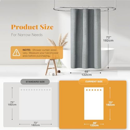 BTTN 48x72 Linen Textured Waterproof Fabric Shower Curtain Set, Grey/Gray