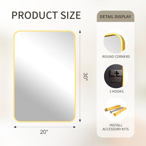FICTOR Bathroom Mirror for Over Sink, 20"x30" Vanity Mirror for Wall, Gold