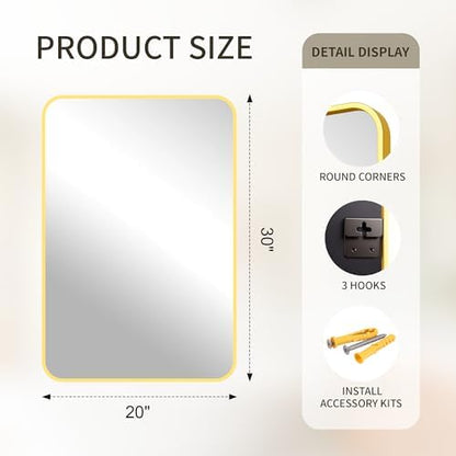 FICTOR Bathroom Mirror for Over Sink, 20"x30" Vanity Mirror for Wall, Gold
