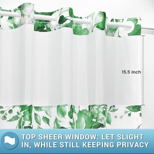 WITHLOC No Hook Shower Curtain with Liner, Eucalyptus Dark Green, 71x74