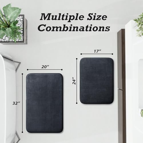 HUXMEYSON Bathroom Rugs Sets 2 Piece, Non-Slip & Quick Dry Bath Mat Set, Ultra Soft Velvet Bath Rugs for Bathroom, Toilet and Shower Floor, Dark Grey