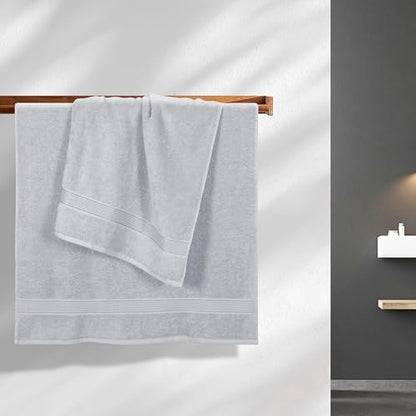 Belizzi Home Cotton 2 Pack Oversized Bath Towel Set 28x55 inches, Large Bath Towels, Ultra Absorbant Compact Quickdry & Lightweight Towel, Ideal for Gym Travel Camp Pool - Light Grey