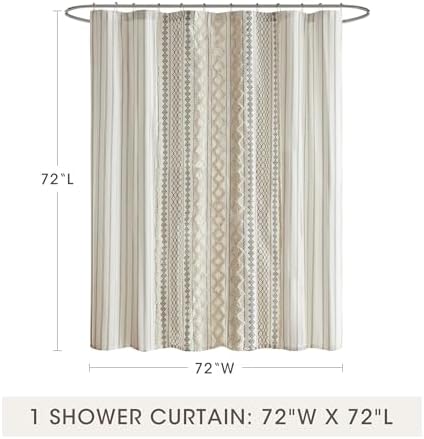 INK+IVY Imani Tufted Chenille 100% Cotton Shower Curtains Machine Washable, Modern Home Bathroom Décor Bathtub Privacy Screen, 72" W x 72" L, Ivory (Pack of 4)