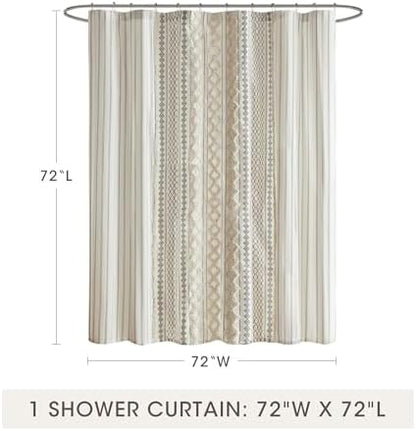INK+IVY Imani Tufted Chenille 100% Cotton Shower Curtains Machine Washable, Modern Home Bathroom Décor Bathtub Privacy Screen, 72" W x 72" L, Ivory (Pack of 4)