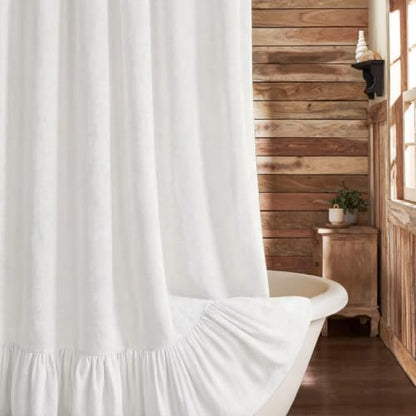 Farmhouse Shower Curtain Ruffle Linen White 60" W x 72" L