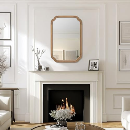 WallBeyond 20" x 30" Rounded Corner Arch Wall Mirror with Wood Frame for Entryway, Living Room or Bedroom Home Decor - Light Woodgrain [20" x 30" Honey-Colored]