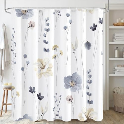 Gibelle Grey Beige Watercolor Floral Fabric Shower Curtain, 72x72