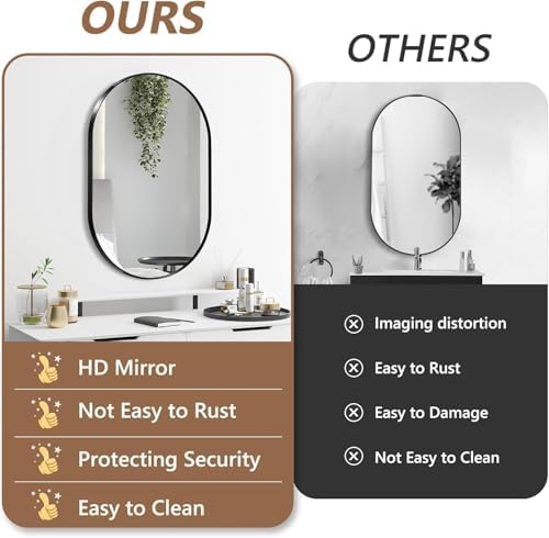 Black Oval Mirror, 26"x38" Oval Bathroom Mirror, Vanity Mirror with Brushed Metal Frame, Wall Mount Mirrors Decor for Bathroom, Bedroom, Entryway, Living Room(Hangs Horizontally or Vertically)