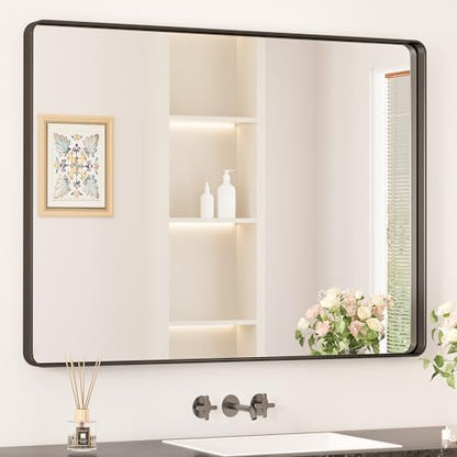 Keonjinn 40 x 30 Inch Black Bathroom Mirrors for Over Sink, Tempered Glass