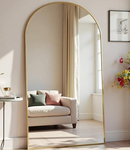 Dewfig Arched Full Length Mirror, 71"x30" Large Floor Mirror, Gold