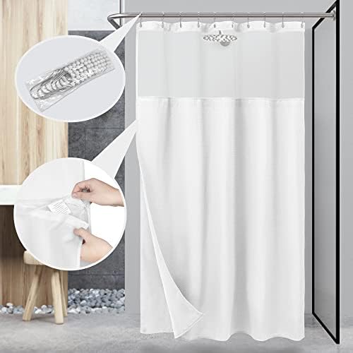 N&Y HOME 60 x 72 Waffle Weave Shower Curtain with Snap-in Liner Set White