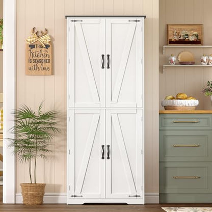 Tall Pantry Cabinet with 4 Doors & 2 Adjustable Shelves, Kitchen Cabinet