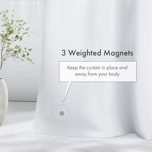 Amazer White Shower Curtain Liner with Magnets, 72x78 Plastic Shower Liner PEVA Waterproof Medium Weight Inside Shower Curtains Liner for Bathroom with Rustproof Grommet