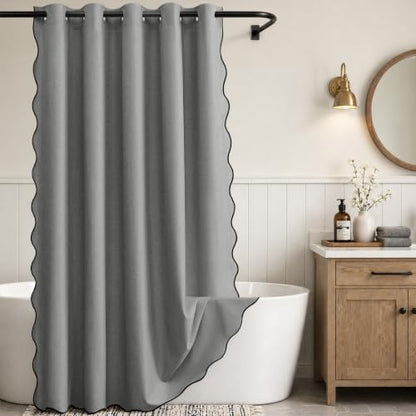 Furlinic Waterproof Shower Curtain No Hook Grey Linen Fabric 72x78 Long