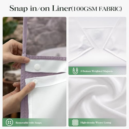 Dynamene Lavender Hook Free Waffle Shower Curtain & Snap Fabric Liner,72x75