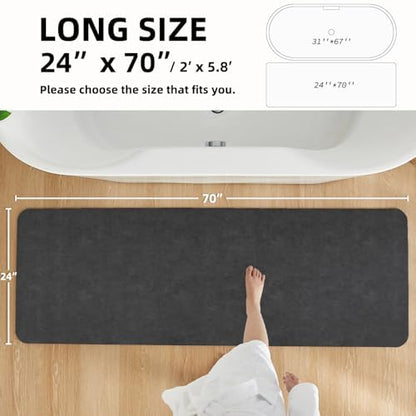 TYUU Thin Bath Mat Runner, Long Bathroom Rugs Non Slip, 24x70 Dark Grey