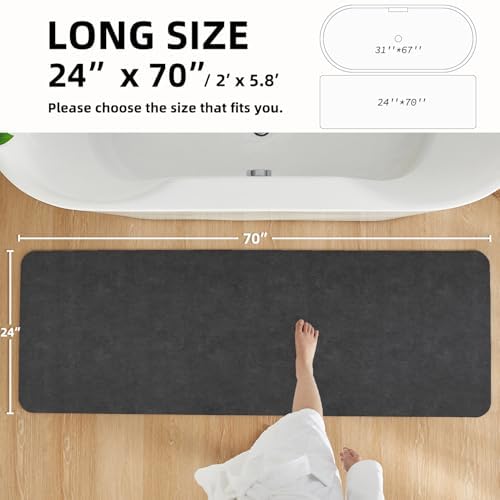 TYUU Thin Bath Mat Runner, Long Bathroom Rugs Non Slip, 24x70 Black