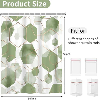 deFouliao Sage Green Modern Shower Curtain Geometric Grid Art Abstract Waterproof Bathroom Curtain for Bathtub Home Hotel Decor, Washable with Hooks, 60x72 Inch