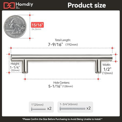 homdiy 500 Pack Cabinet Pulls Brushed Nickel Cabinet Door Handles - HD201SN Cabinet Handles Bar Cabinet Pulls Stainless Steel Cabinet Hardware for Kitchen Cabinets, 5in Hole Centers