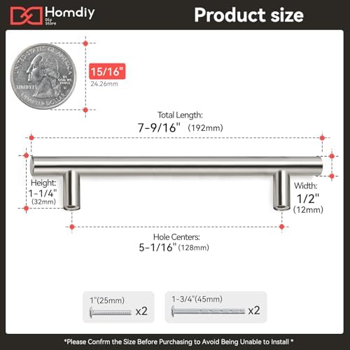 homdiy 35Pack Cabinet Pulls Brushed Nickel Cabinet Door Handles - HD201SN Cabinet Handles Bar Cabinet Pulls Stainless Steel Cabinet Hardware for Kitchen Cabinets, 5in Hole Centers